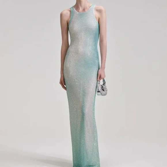 green emerald velvet dress Self-Portrait - Green Metallic Tie Neck Maxi Dress